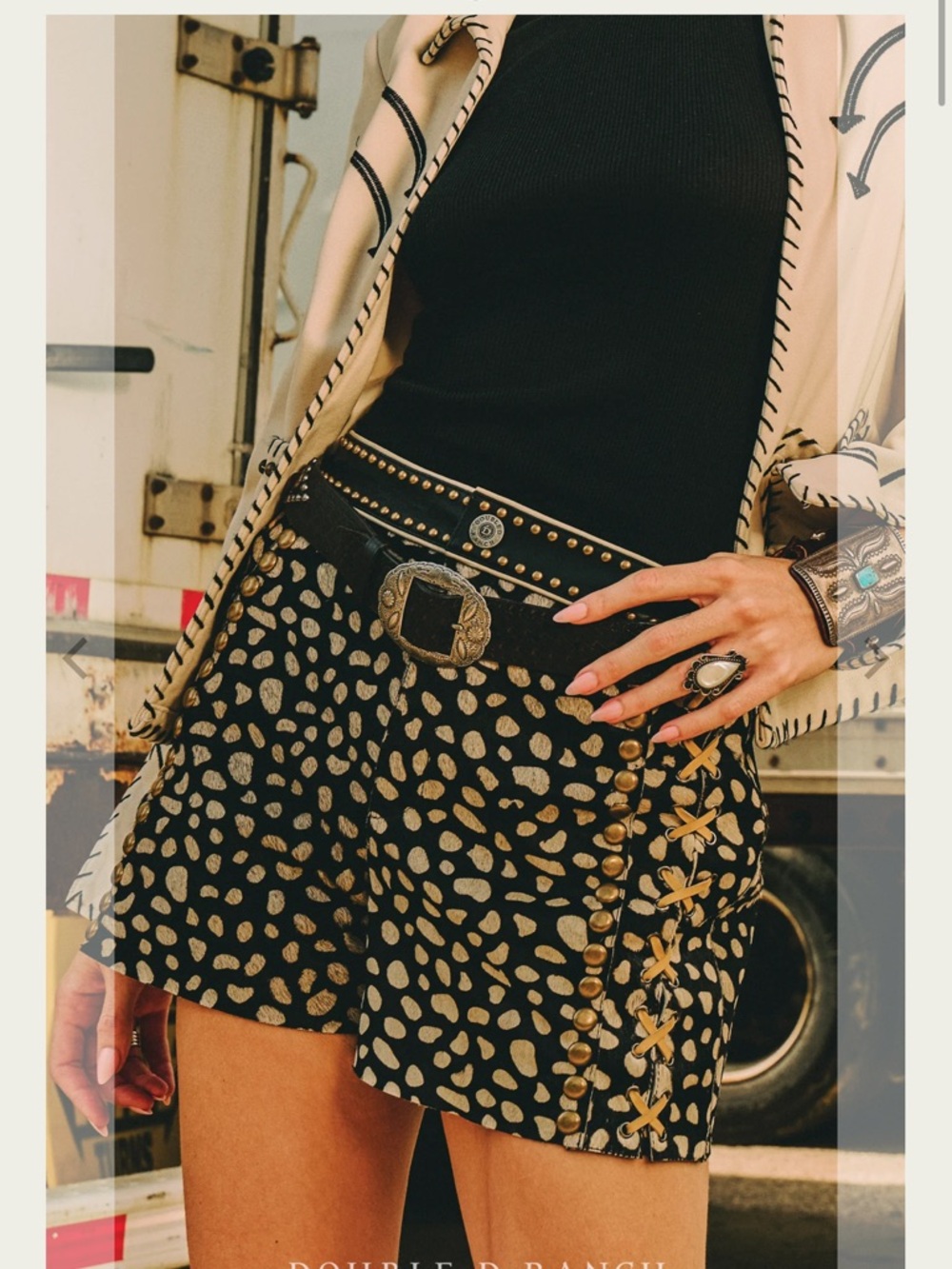 Double D Ranch Black and Gold Leopard-Print Jean Shorts - Picture 6 of 11
